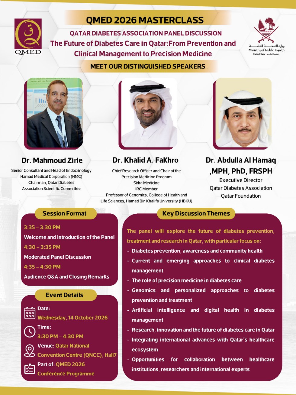 QMED 2026 Qatar Diabetes Association panel discussion agenda for 14 October 2026