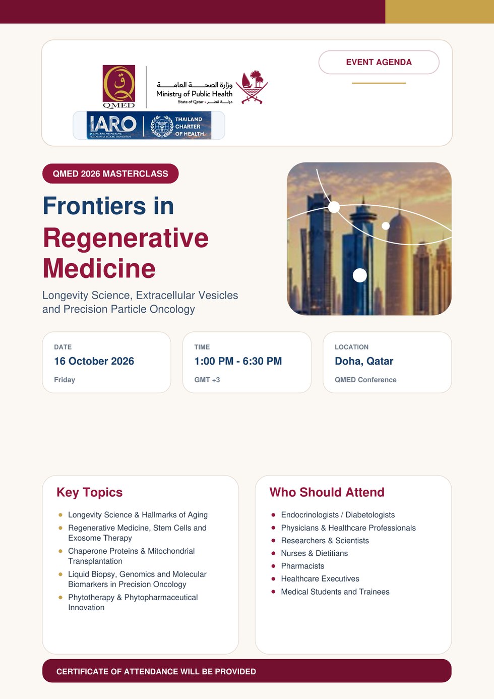QMED 2026 Frontiers in Regenerative Medicine masterclass agenda for 16 October 2026